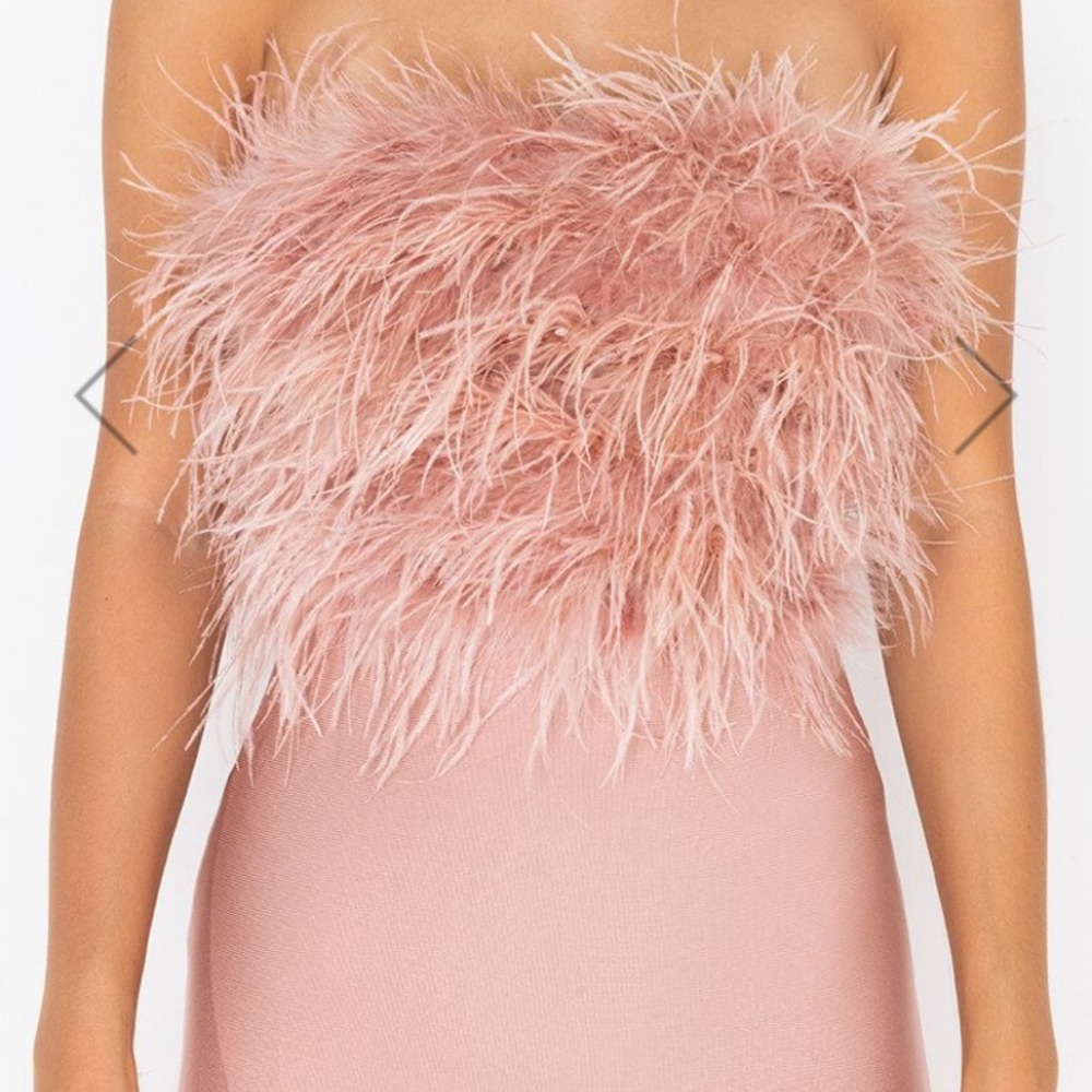 Play it again tube bandage dress with feathers